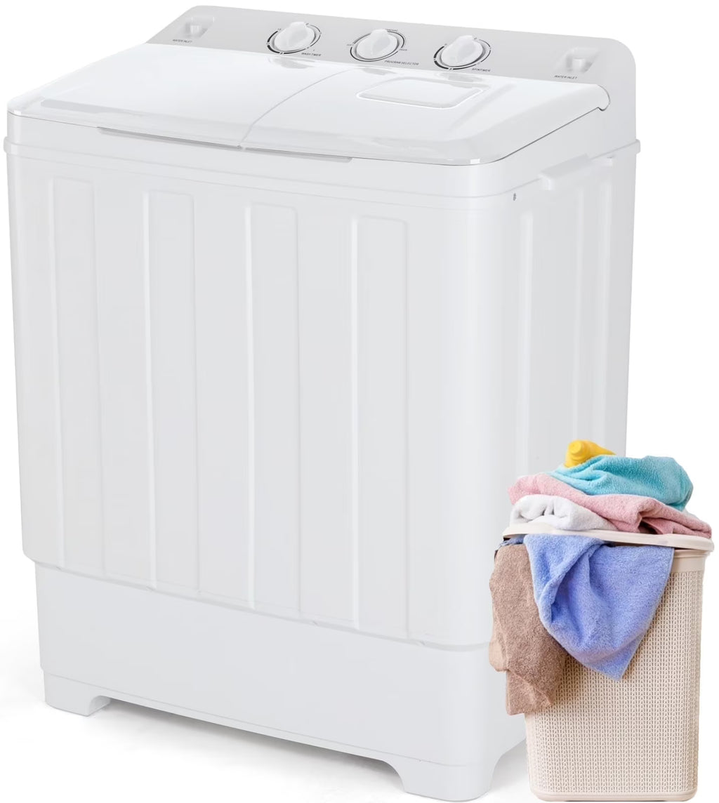Qhomic Portable Washer 30lbs, 2-in-1 Twin Tub Washer & Dryer Combo Compact Semi-Automatic Washing Machine with Drain Pump, Black