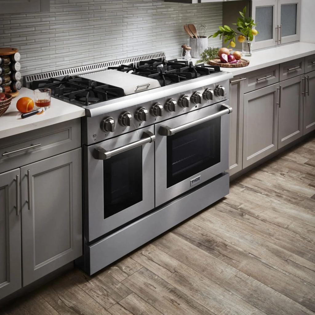 Thor Kitchen 48 Inch 6 Burner Gas Range Double Oven, Stainless Steel