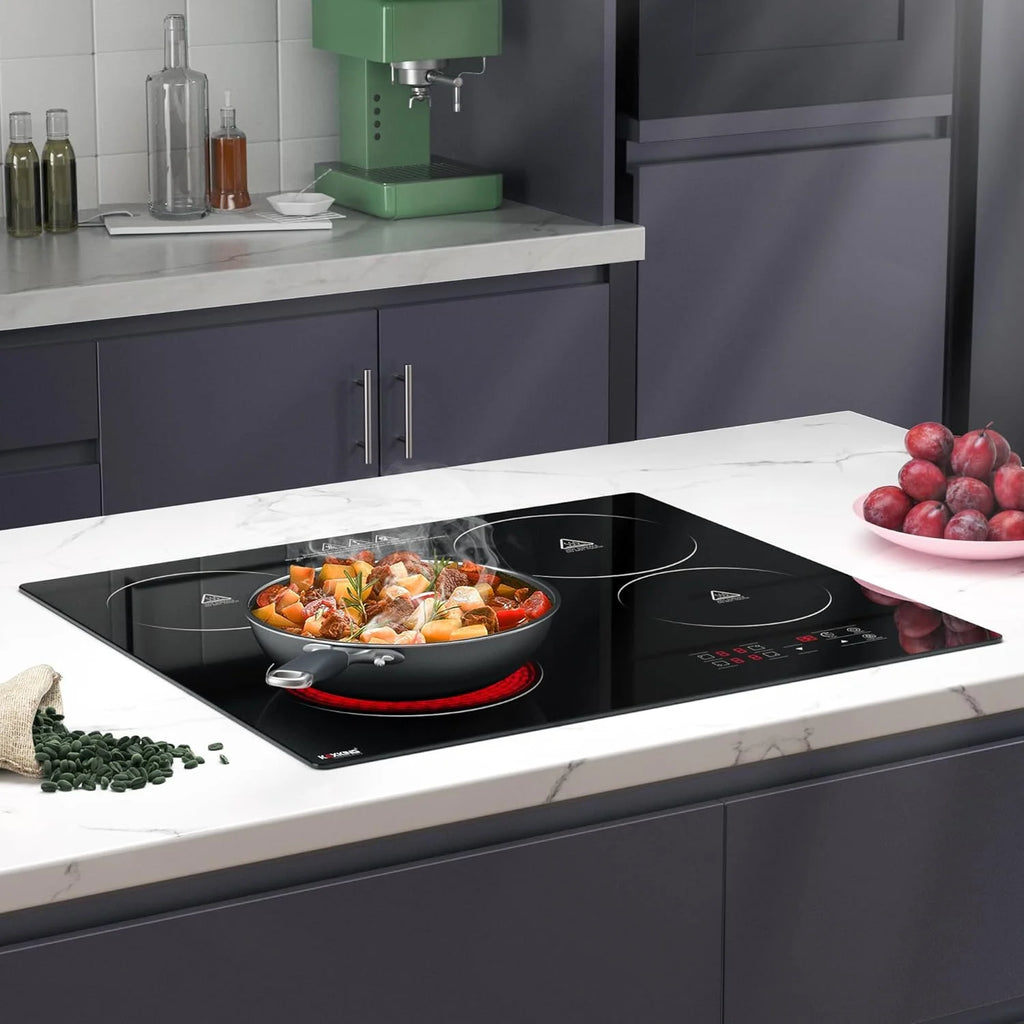 4 Burner Electric Cooktop, 24 Inch Electric Stove Top, Built-in Electric Cooktop with Sensor Touch Control, Timer & Child Lock Included, 9 Power Levels, 6000W, 220-240V Hard Wired (No Plug)