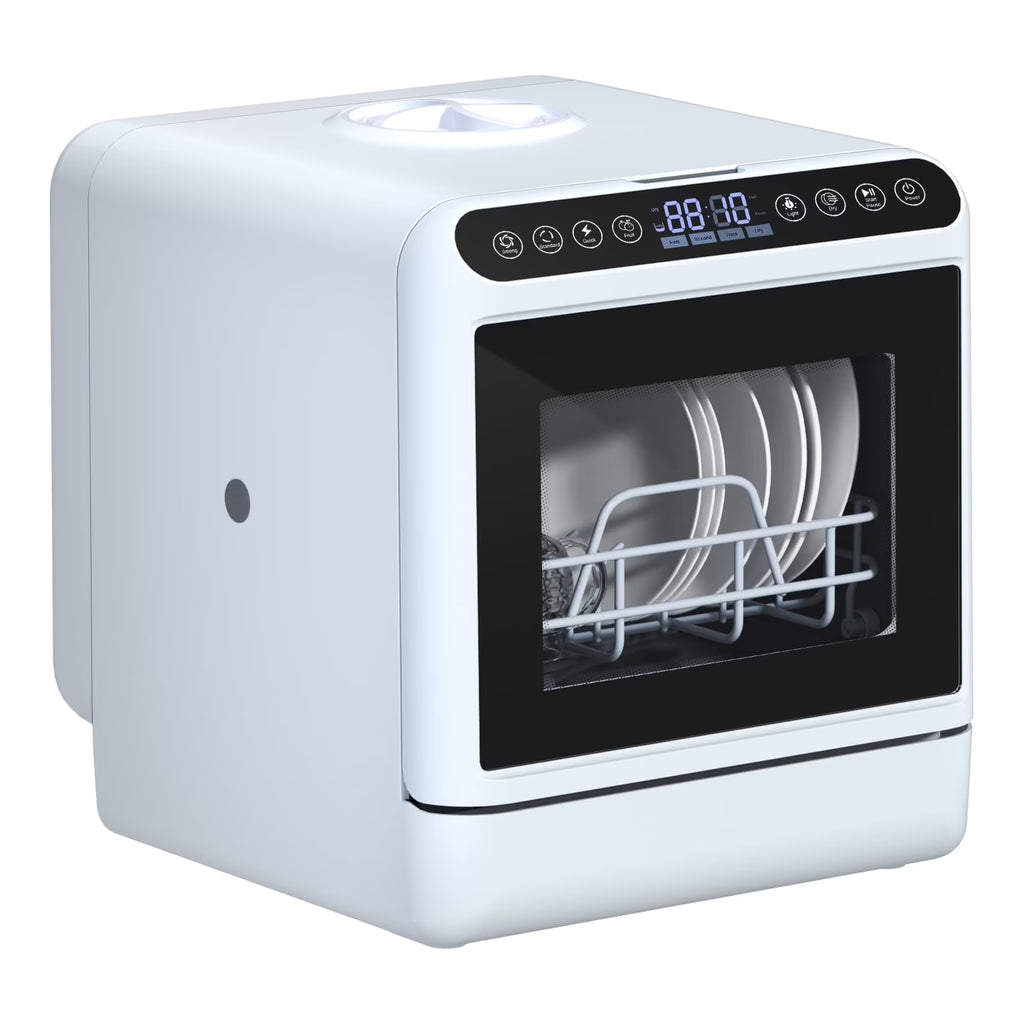 Happydeer Portable Countertop Dishwasher with 5L Water Tank, Automatic Smart Countertop Dishwasher, Mini Dishwasher with 5 Place Settings, 2-Tier Rack, 3-Spray Arm, Air-Dry Function