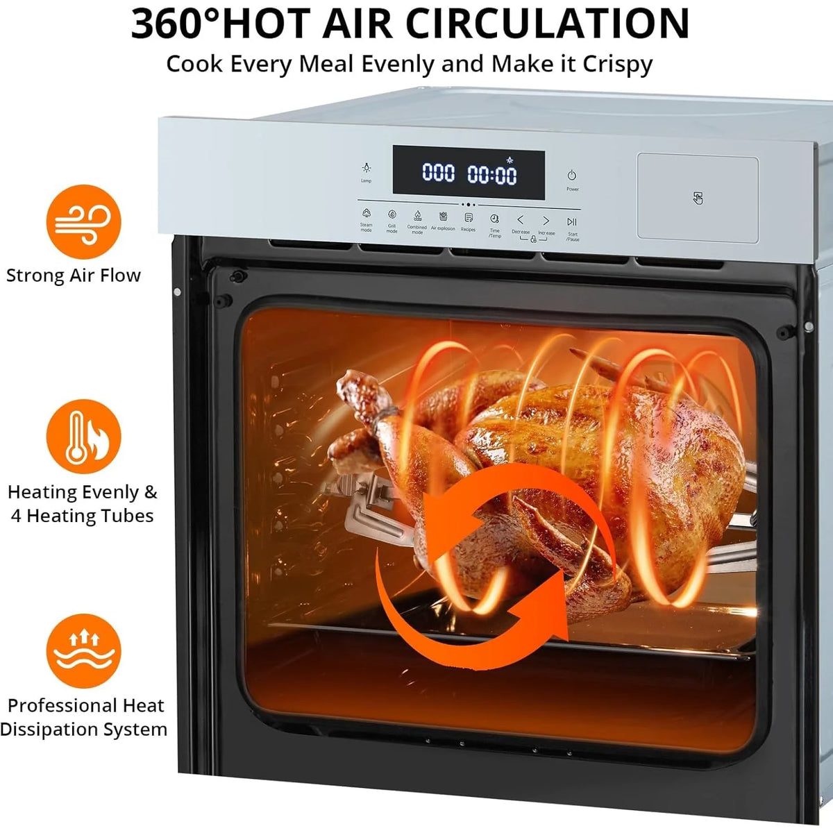 Garvee 24" Single Wall Oven, 2.5 Cu.ft Built-in Electric Wall Oven with 10 Cooking Functions, Stainless Steel Convection Wall Oven w/LED Touch Control, Safety Lock, 3000W, 240V, Silver