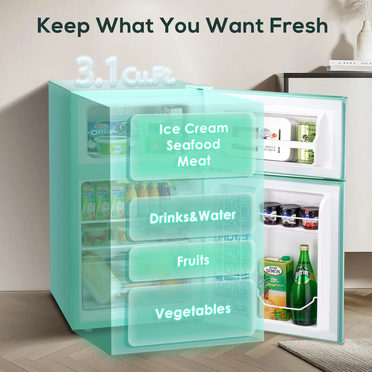 Auseo 3.1 Cu.Ft Mini Fridge 2 Door, Small Fridge 115 Volt/60 Hz, Low Noise Mini Refrigerator with Adjustable Temperature, Removable Shelves, Suitable for Home/Kitchen/Office/Dorm/Apt-Black