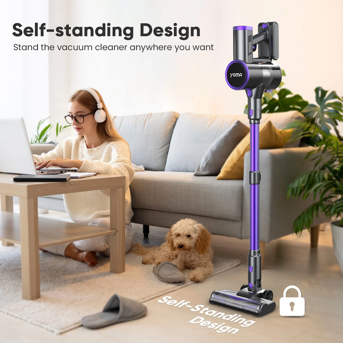 YOMA Cordless Vacuum Cleaner, 6-in-1 Rechargeable Stick Vacuum, 60mins Max Runtime, Lightweight 2200mAh Battery Powerful Vacuum Cleaner for Home Hard Floor Pet Hair-N12