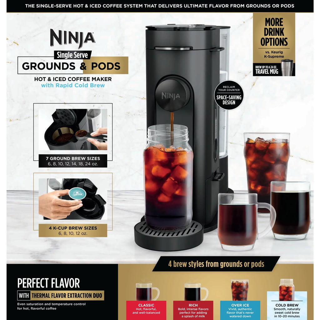 Ninja Single-Serve Pods & Grounds Hot and Iced Coffee Brewer with Rapid Cold Brew