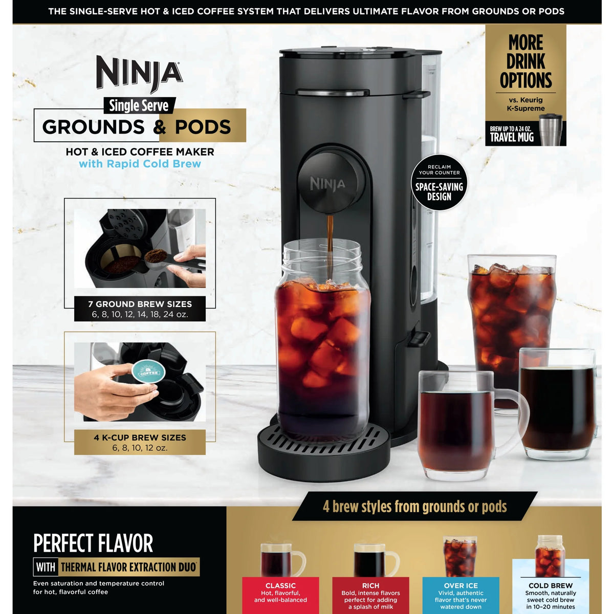 Ninja Single-Serve Pods & Grounds Hot and Iced Coffee Brewer with Rapid Cold Brew
