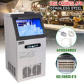 ZK-110 Commercial Ice Maker Machine - 120V 110lbs/24h Stainless Steel with Transparent Lid, 4x9 Aluminum Tray for Restaurants, Bars, Hotels (Silver)