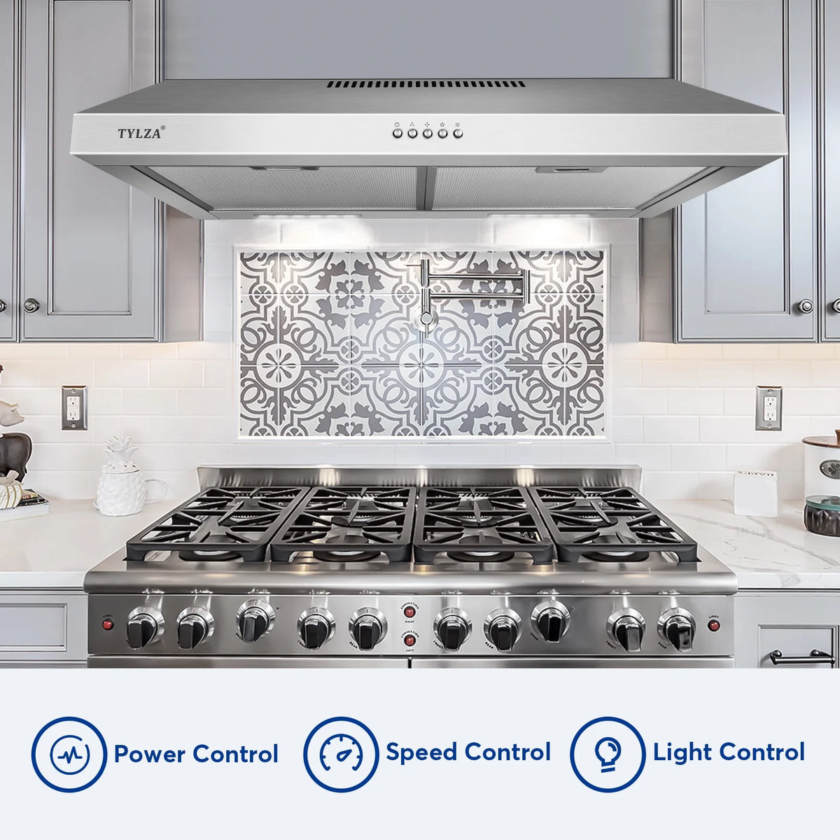 Tylza 30" 600 CFM Stainless Steel Kitchen Under Cabinet Range Hood with 2 x 2W LED Lights and 2 Replacement Charcoal Filter
