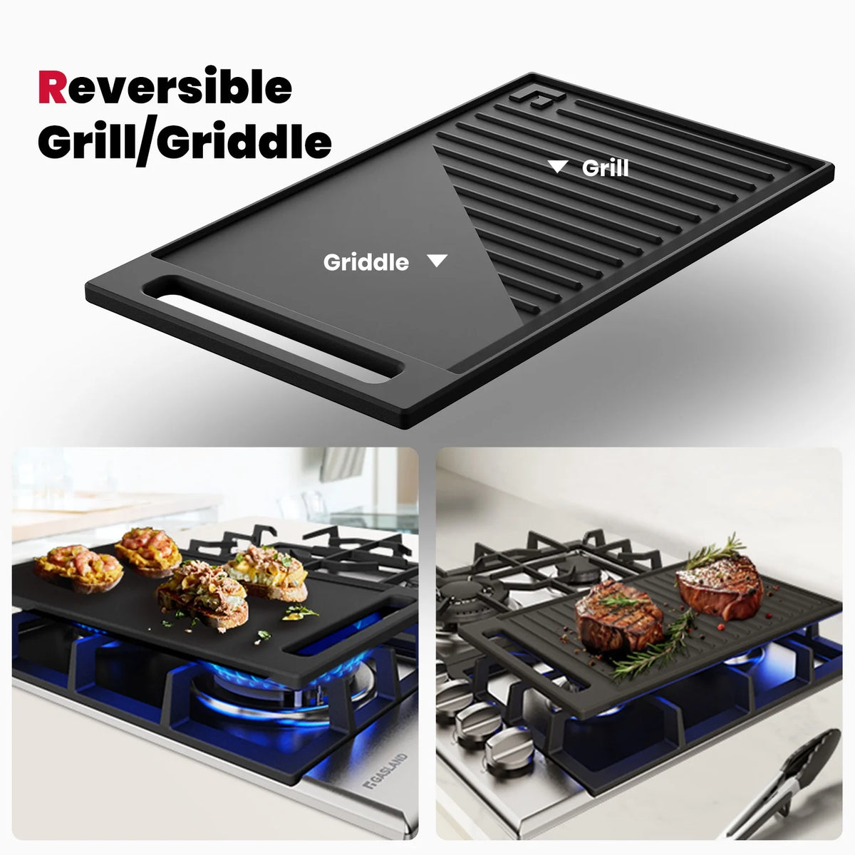 GASLAND GH60EF 24" Built-in Gas Stove Top, Black Ename Gas Cooktop with Griddle, 4 Sealed Burners, ETL