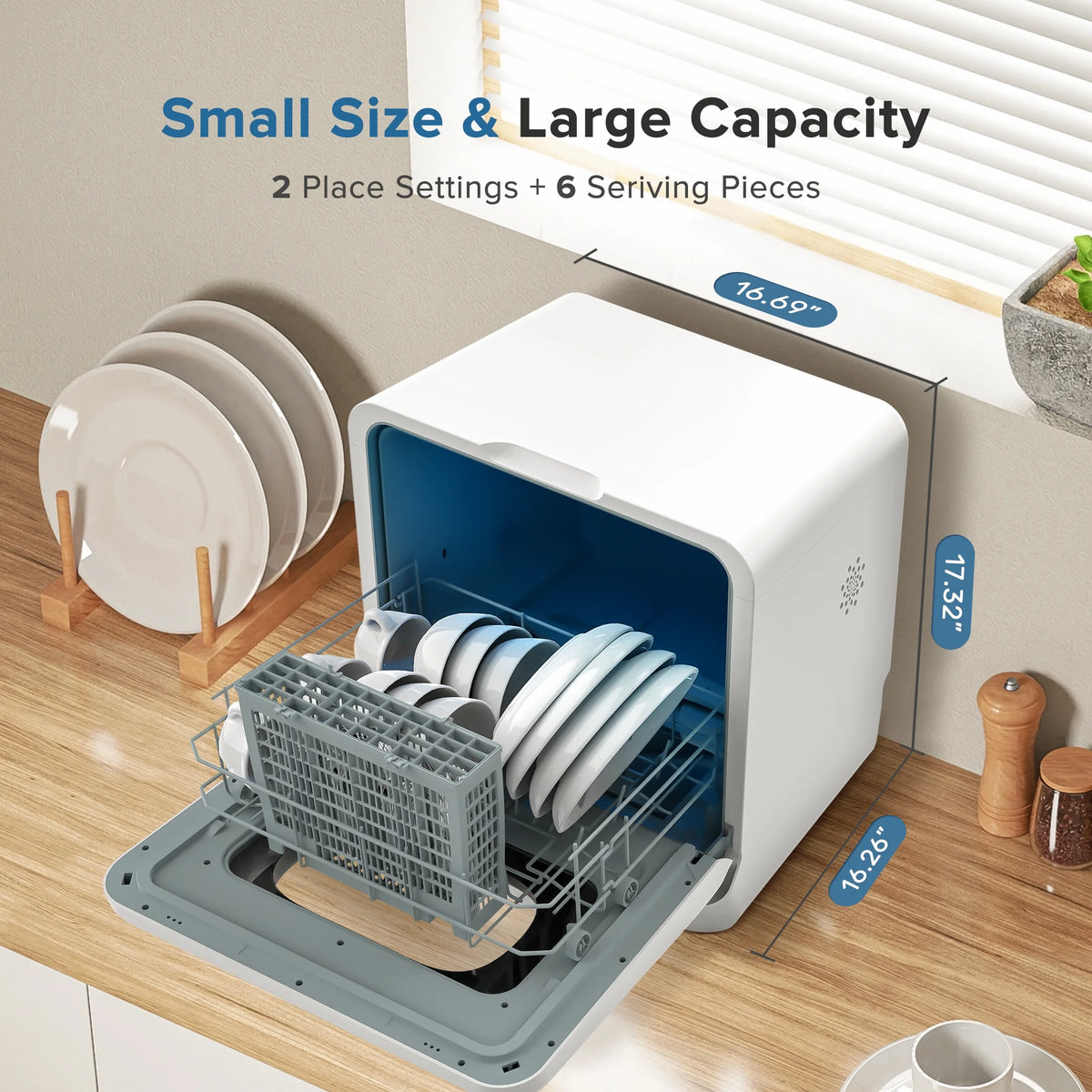 Auseo Portable Countertop Dishwasher, 6 Washing Programs with Child Lock and Air-Dry Function, Suitable for Home/Kitchen