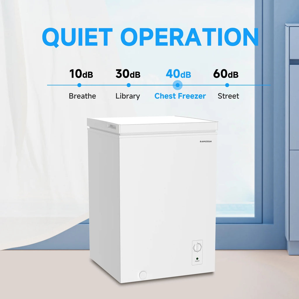 BANGSON 3.5 Cubic Feet Chest Freezer,Deep Freezer With Removable Basket,Adjustable Temperature for Home/Dorms/Apartment/Office