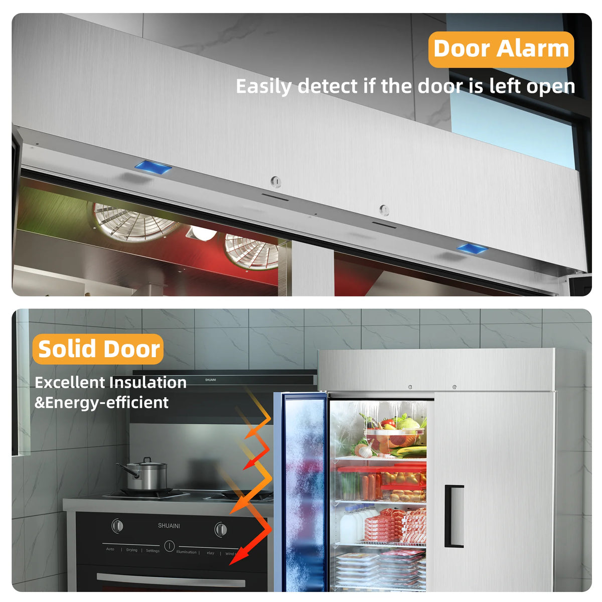 Coolski 54a??a?? Wide Commercial Freezer with 2 Door, Stainless Steel Reach-in Freezer Upright, 49 Cu.Ft Large Capacity ETL NSF Approved