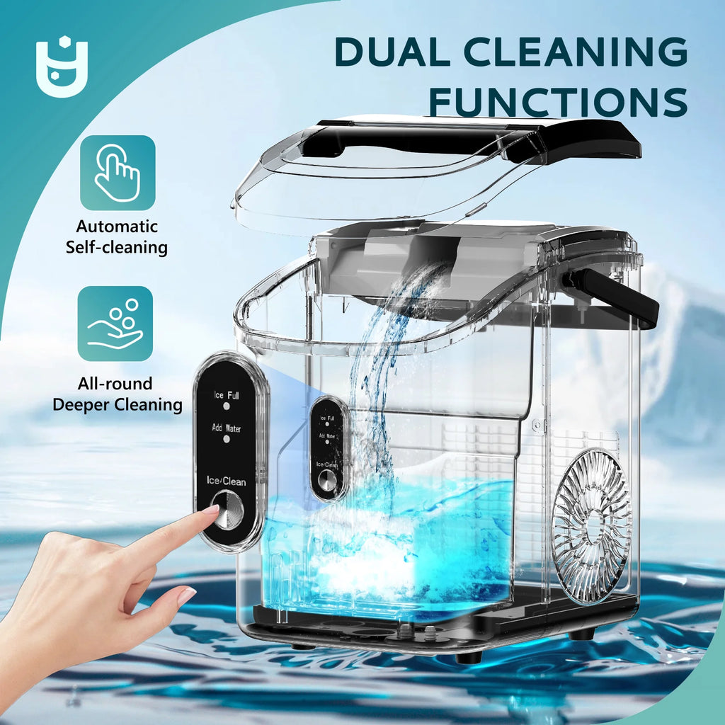 EUHOMY Nugget Ice Maker Countertop with Handle, Ready in 6 Mins, 34.5 lbs Per Day, Removable Top Cover, Auto-Cleaning, Black