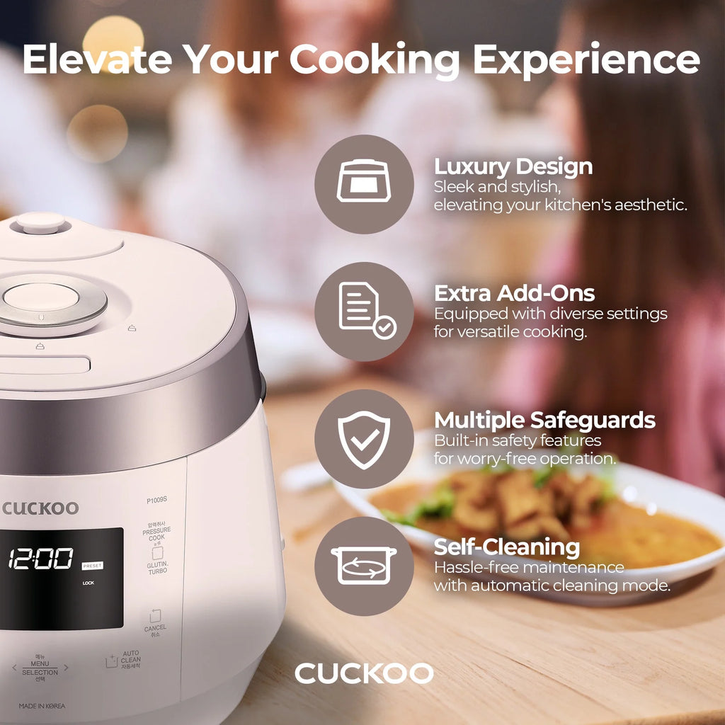 Cuckoo CRP-P1009SW 10-Cup (Uncooked) Heating Pressure Rice Cooker & Warmer with Nonstick Inner Pot