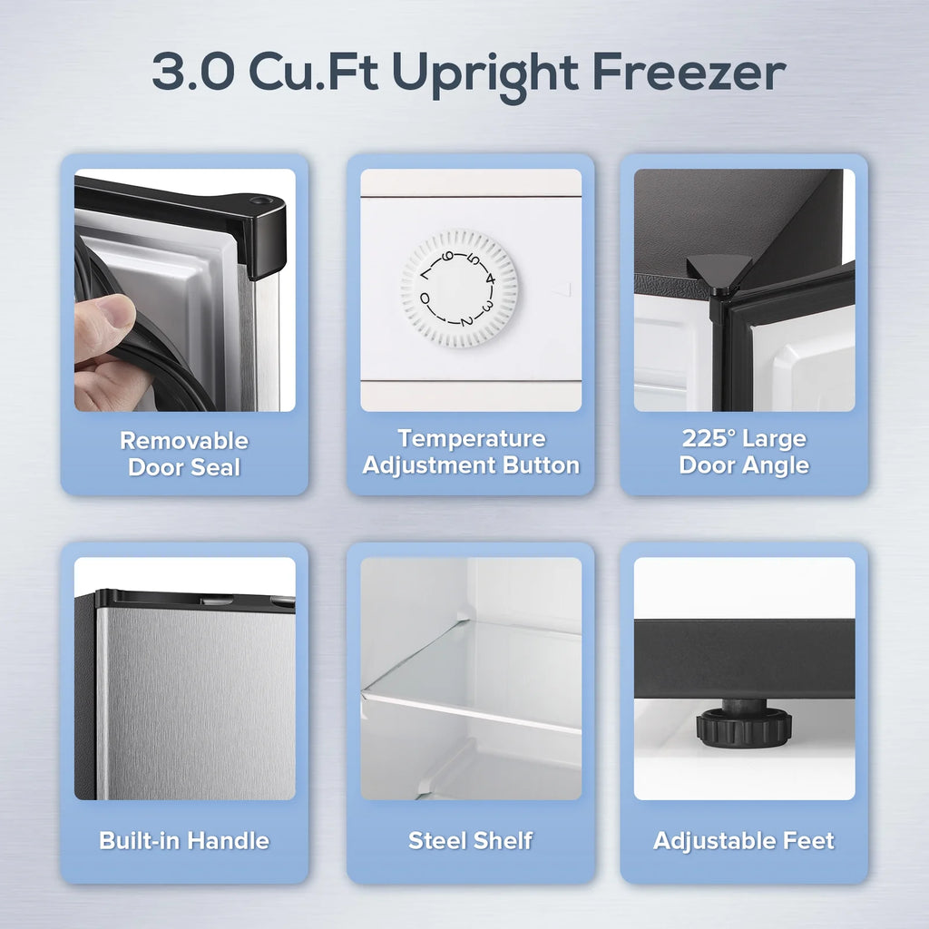 Auseo 3 Cu.ft Single Door Freezer, Compact Mini Freezer with Reversible Door for Kitchen, Apartment, Basement, Dorm, Black
