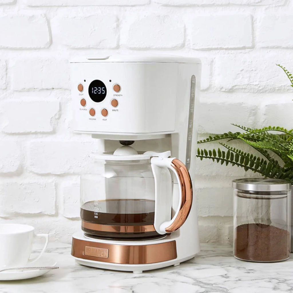 Haden 12 Cup Coffee Maker with 2 Slice Stainless Steel Bread Toaster, White