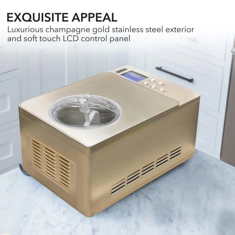 Whynter ICM-220CGY 2 Quart Capacity Automatic Compressor Ice Cream Maker & Yogurt Function with Stainless Steel Bowl in Champagne Gold