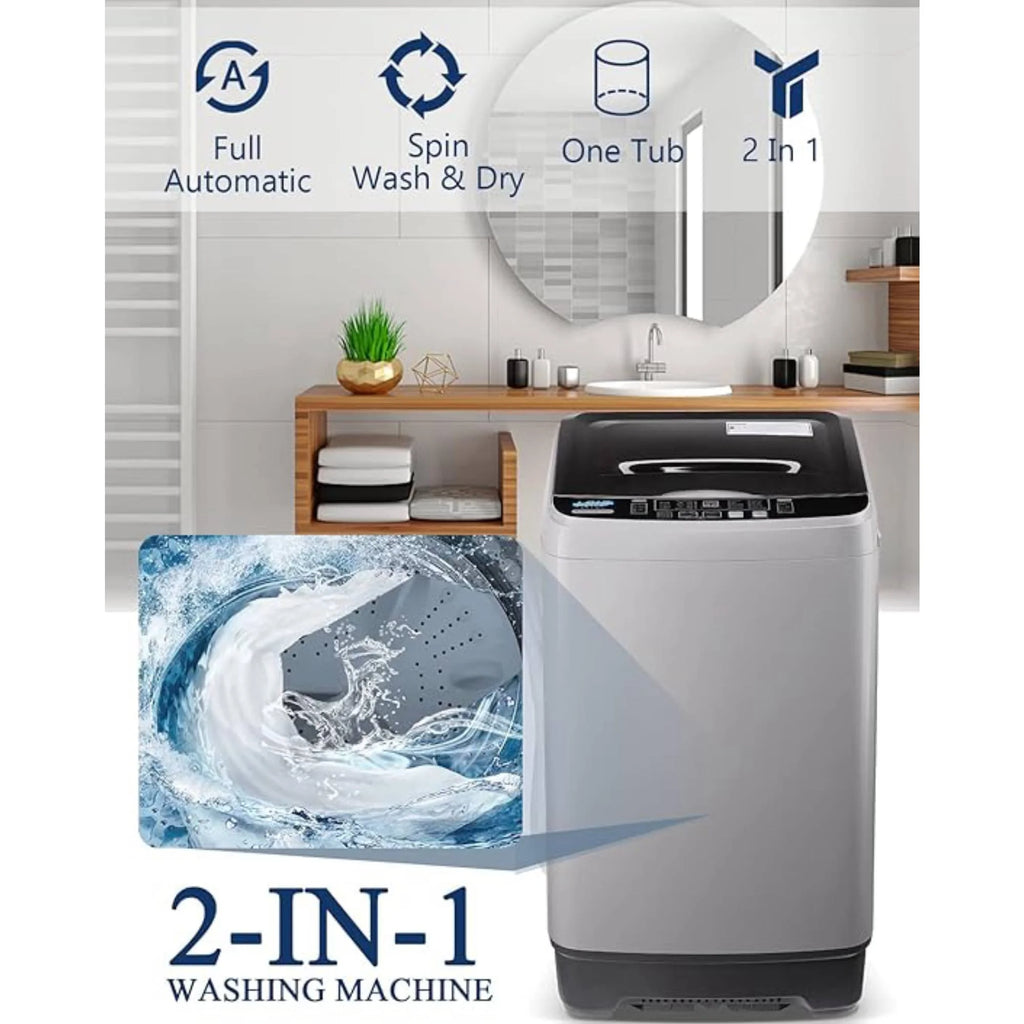Top Load Washing Machine 17.7 lbs Full Automatic Clothes Washer with 10 Programs & 8 Water Levels for Apartment,Bathroom, Gold
