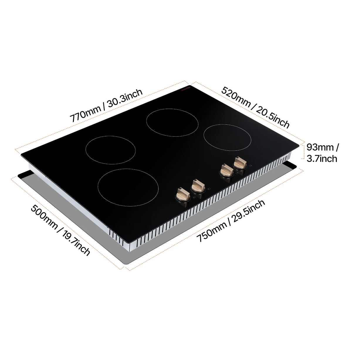 KFFKFF 4 Burner Built-in Electric Cooktop, 6600W 30" Built-in Top Electric Stove, with Knob Control, Temperature & Power Levels, Glass Top, Independent Control for Different Pots