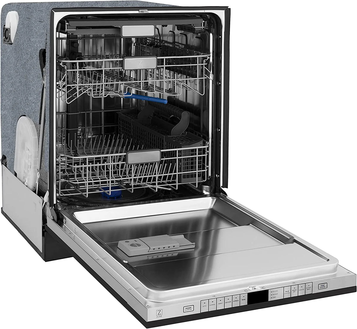 ZLINE Autograph Edition 24" 3rd Rack Top Touch Control Tall Tub Dishwasher in Black Stainless Steel with Gold Handle, 45dBa (DWMTZ-BS-24-G)