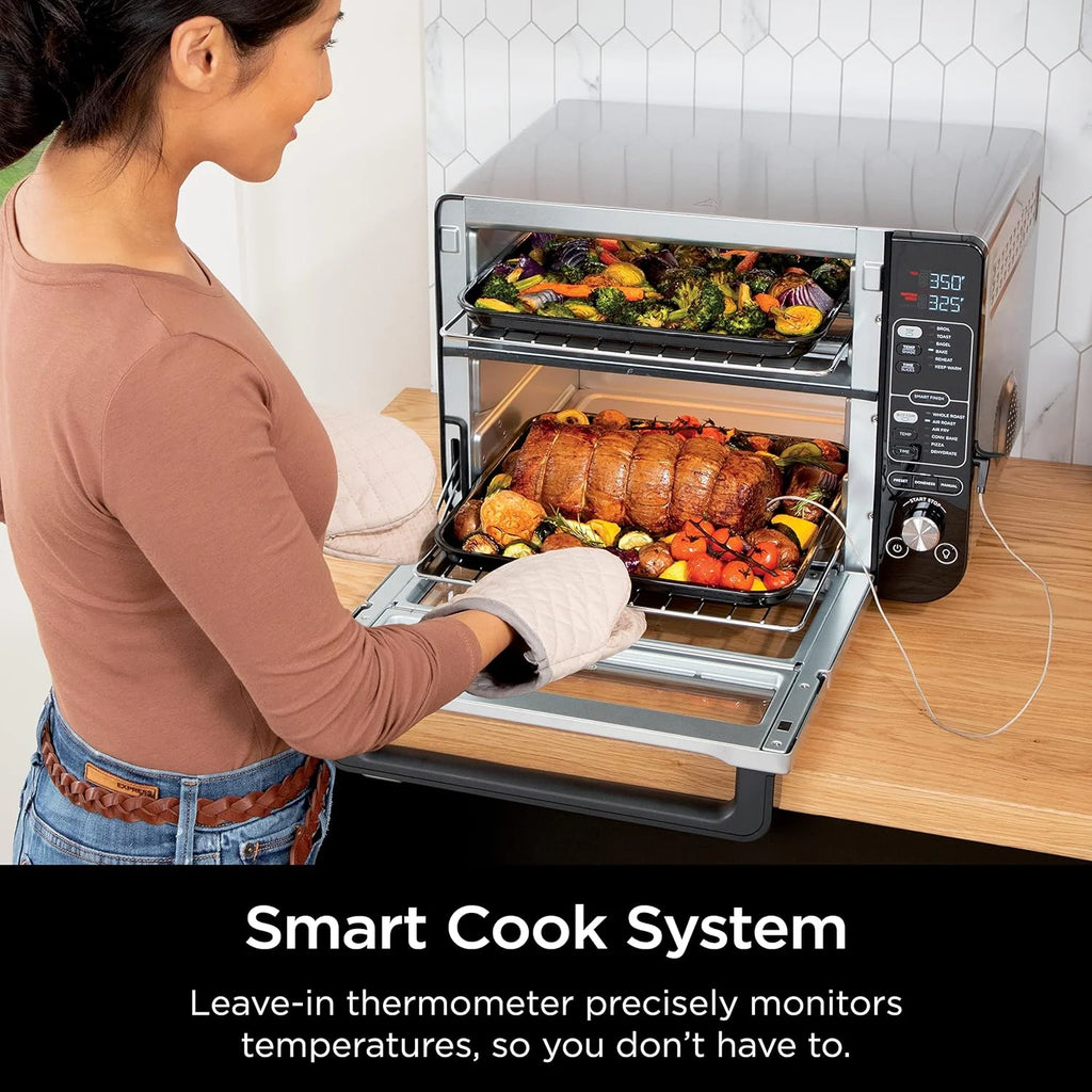 Restored Ninja DCT401 12-in-1 Double Oven with FlexDoor, FlavorSeal & Smart Finish, Rapid Top Convection, Air Fry Bottom , Bake, Roast, Toast, Air Fry, Stainless Steel (Refurbished)