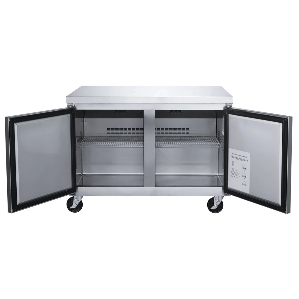 NSF 48 in. 2-Door Undercounter Freezer 13 Cu. Ft. Worktop Commercial Freezer in Stainless Steel ETL