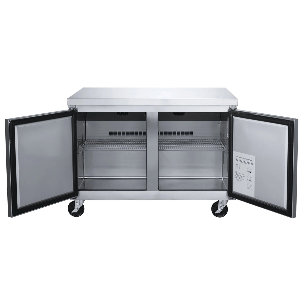 NSF 48 in. 2-Door Undercounter Freezer 13 Cu. Ft. Worktop Commercial Freezer in Stainless Steel ETL