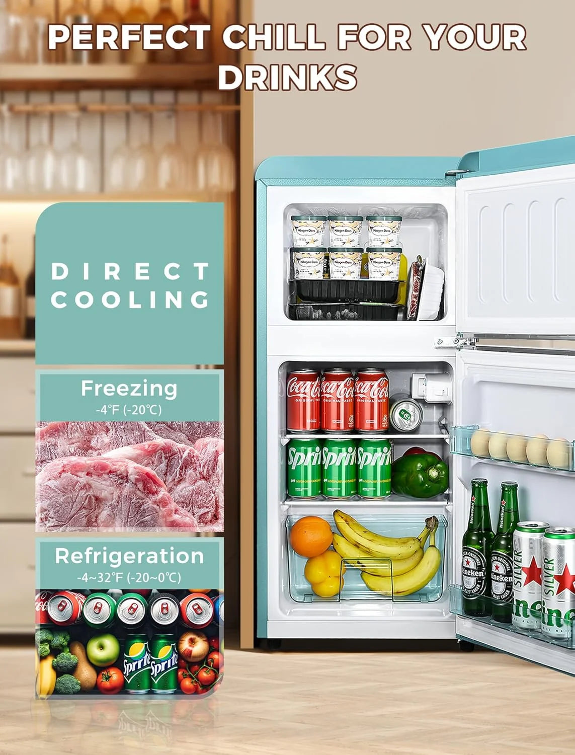 GGTB 3.0 Cu.ft Two Door Small Refrigerator with Freezer, Compact Retro Mini Refrigerator for Dorm, Office, Bar, RV, Bedroom, Red