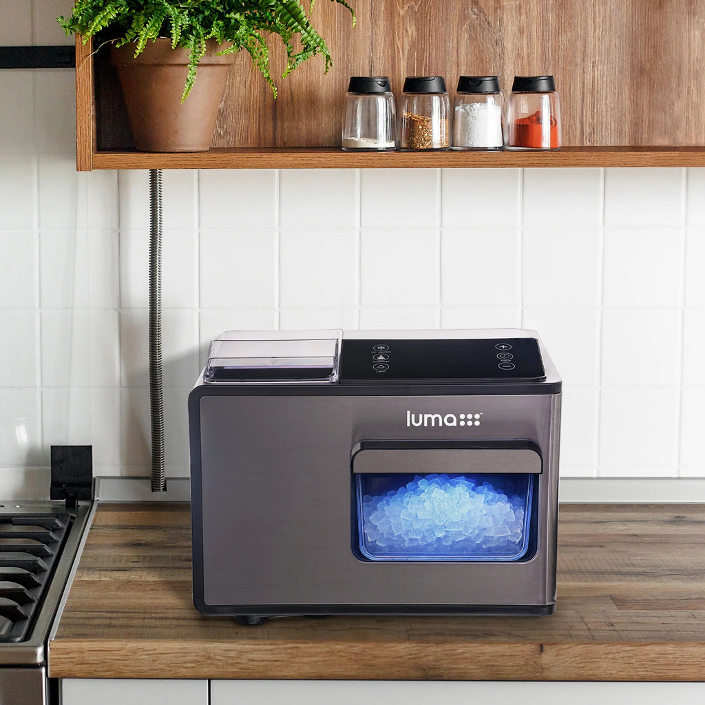 Luma Nugget Countertop Ice Maker, 44 lbs in 24 hours, Black Stainless Steel Ice Machine, Perfect for Home Bar, Kitchen Countertop, RV, Home Office