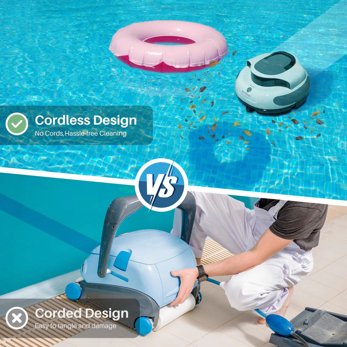 2025 Upgrade Cordless Robotic Pool Cleaner with 5000mah Big Battery, 120-Min Runime, Two Adjustable Path Planning Methods, Ideal Pool Vacuum Robot for Above-Ground Pool