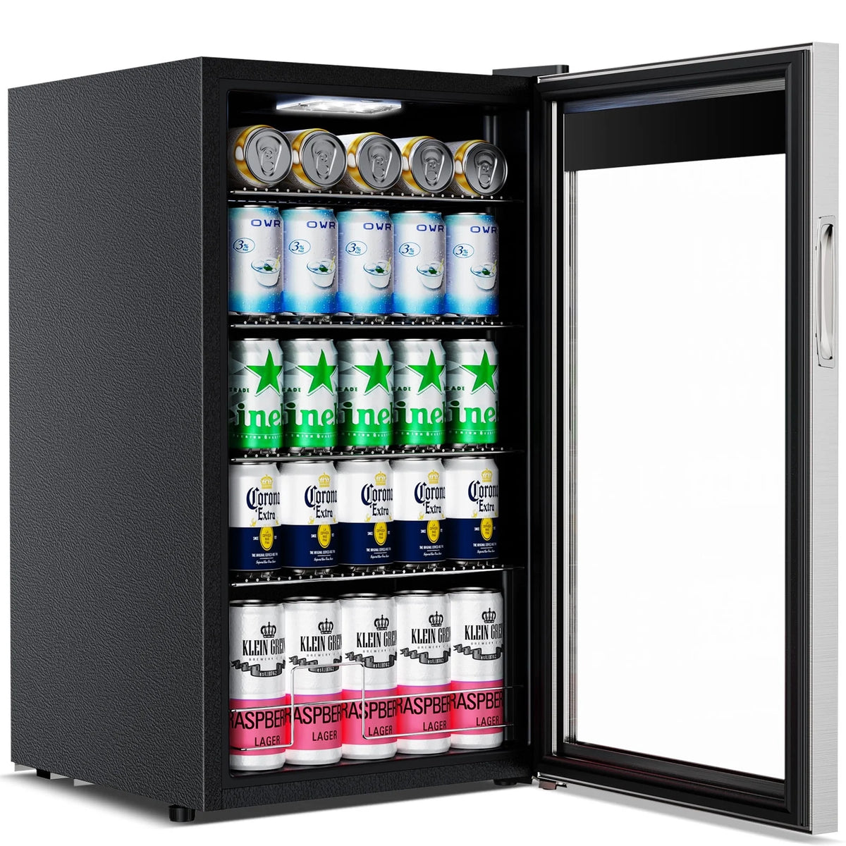 Nipus 17.52 inch Beverage Refrigerator Cooler,120 Cans Capacity with Glass Door for Soda Wine Beer, with Adjustable Removable Shelves, Black