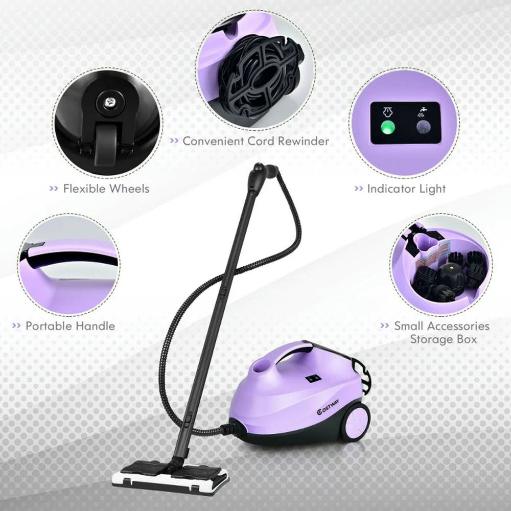 Spaco 2000W Heavy Duty Multi-purpose Steam Cleaner with Automatic Power Off and Child safety Lock, Steam Cleaner Mop with Detachable Handheld Unit, Purple