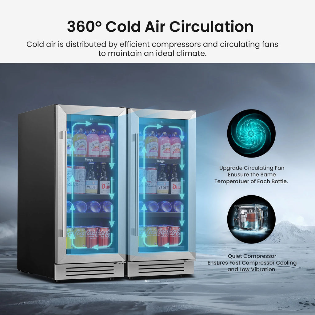 Yeego 30" Wine and Beverage Refrigerator,Two 15" Wine and Beverage Cooler Under Counter or Freestanding, Hold 33 Bottles and 80 Cans(Two Pack)