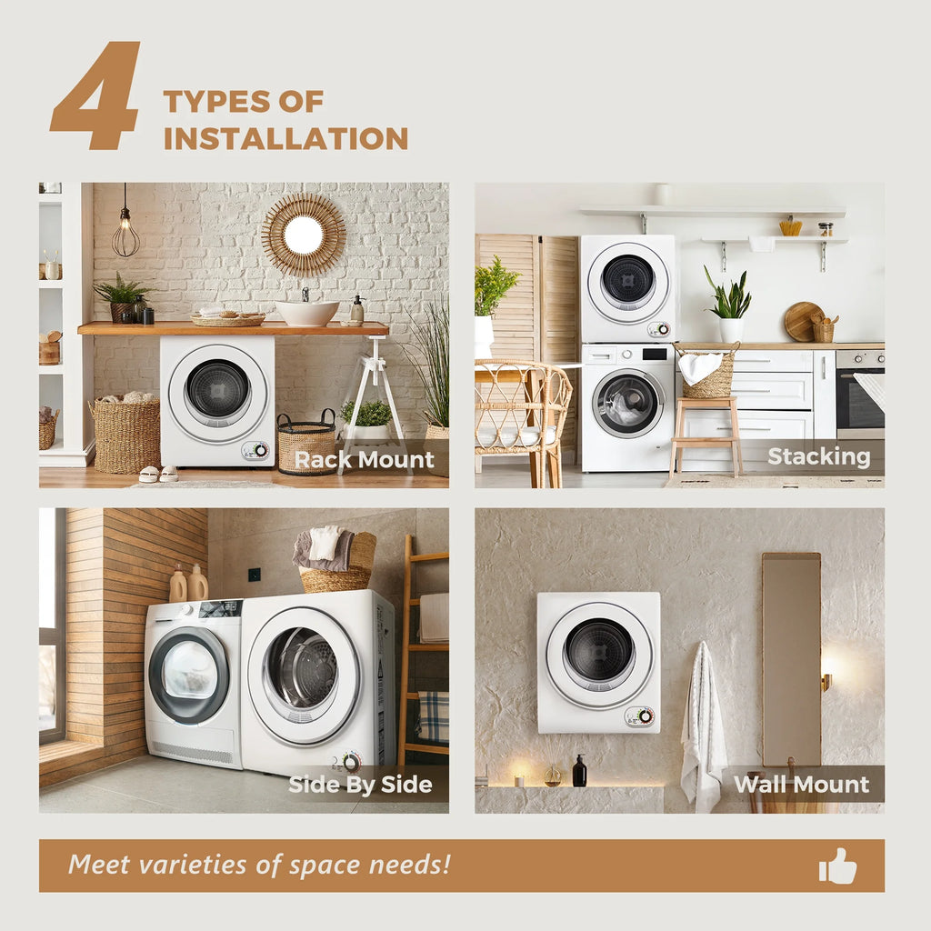 EUHOMY 1.5 Cu.Ft Portable Clothes Dryer 850W Front Load with 200 Minute Timer for Apartment Home DOE Certified, White