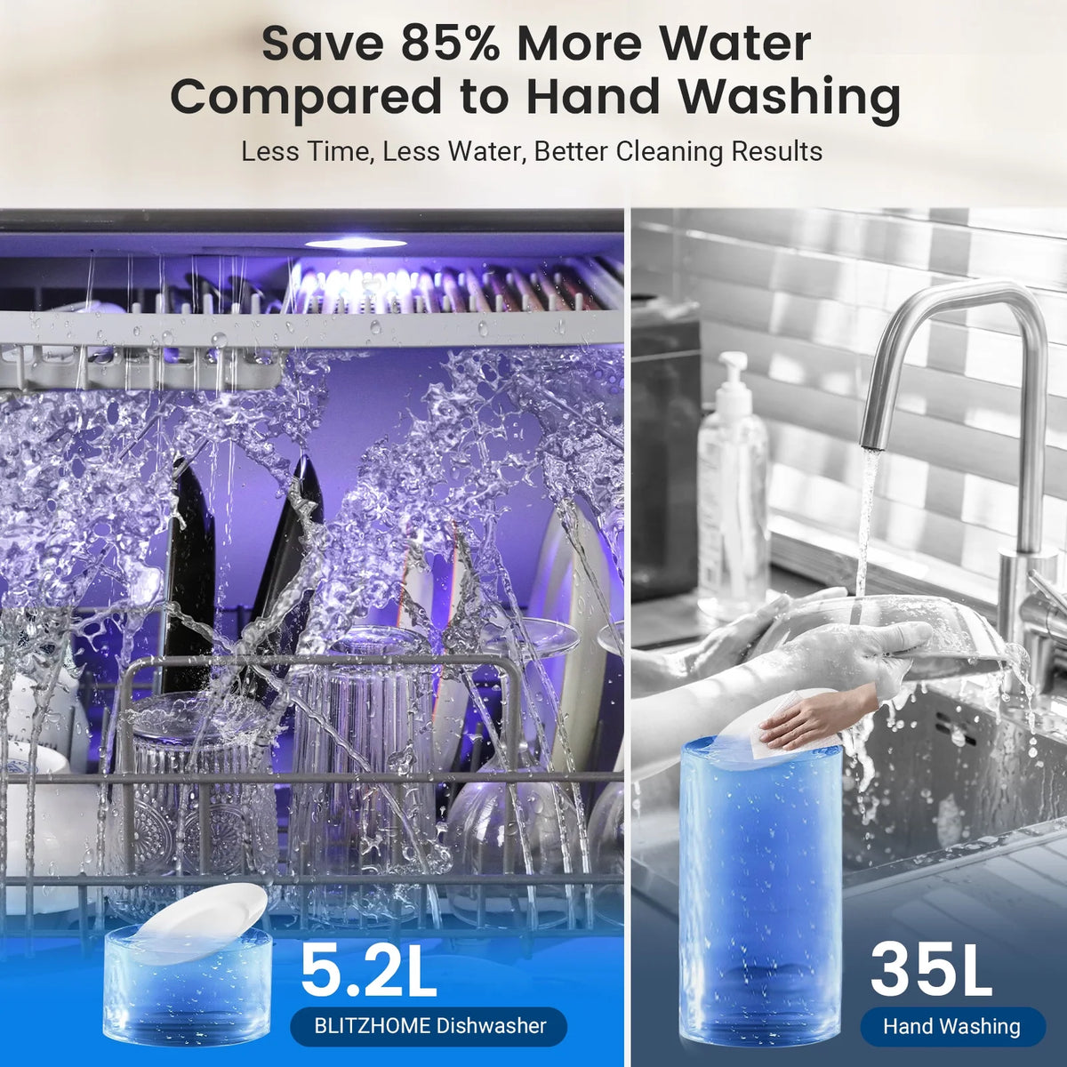 BLITZHOME Portable Countertop Dishwashers, Compact Smart Dishwashers with 5 L Built-in Water Tank,5 Modes and Baby Care for Apartments& RVs, No Installation Needed