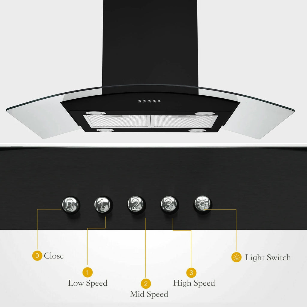 Island Range Hood 30-inch Kitchen 3-Speed Extractor Fan Vent Hood Airflow 900CFM