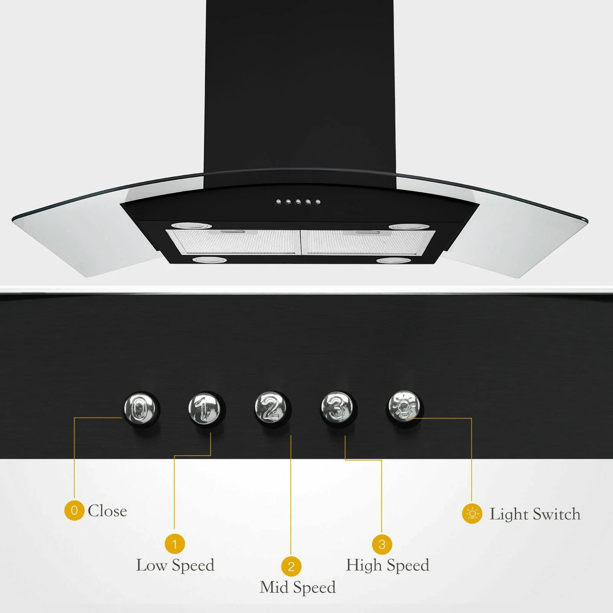 Island Range Hood 30-inch Kitchen 3-Speed Extractor Fan Vent Hood Airflow 900CFM
