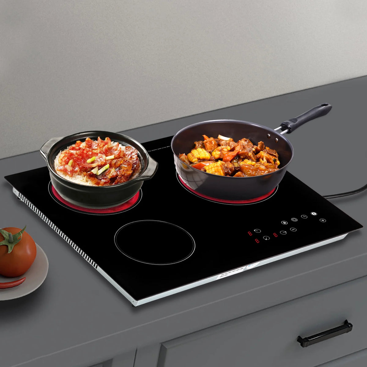 Electric Ceramic Cooktop, 24inch 3 Burners Electric Cooktop with Time Adjustable Function 9 Heating Levels Electric Stove Top