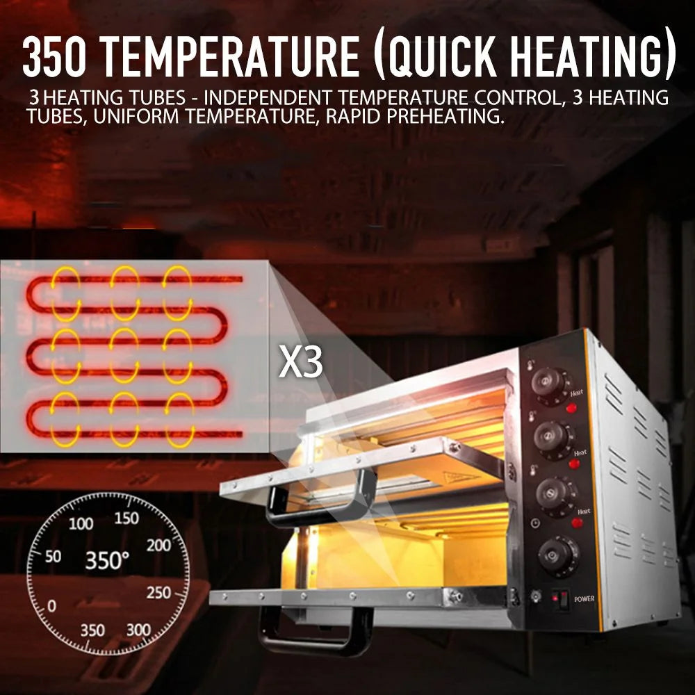 Commercial Pizza Oven 16 inch Pizza Double Deck 3000W 110V Electric Oven Multipurpose Toaster Bake Broiler 40L Stainless Steel for Restaurant Home Pizza Pretzels Baked Roast Yakitori