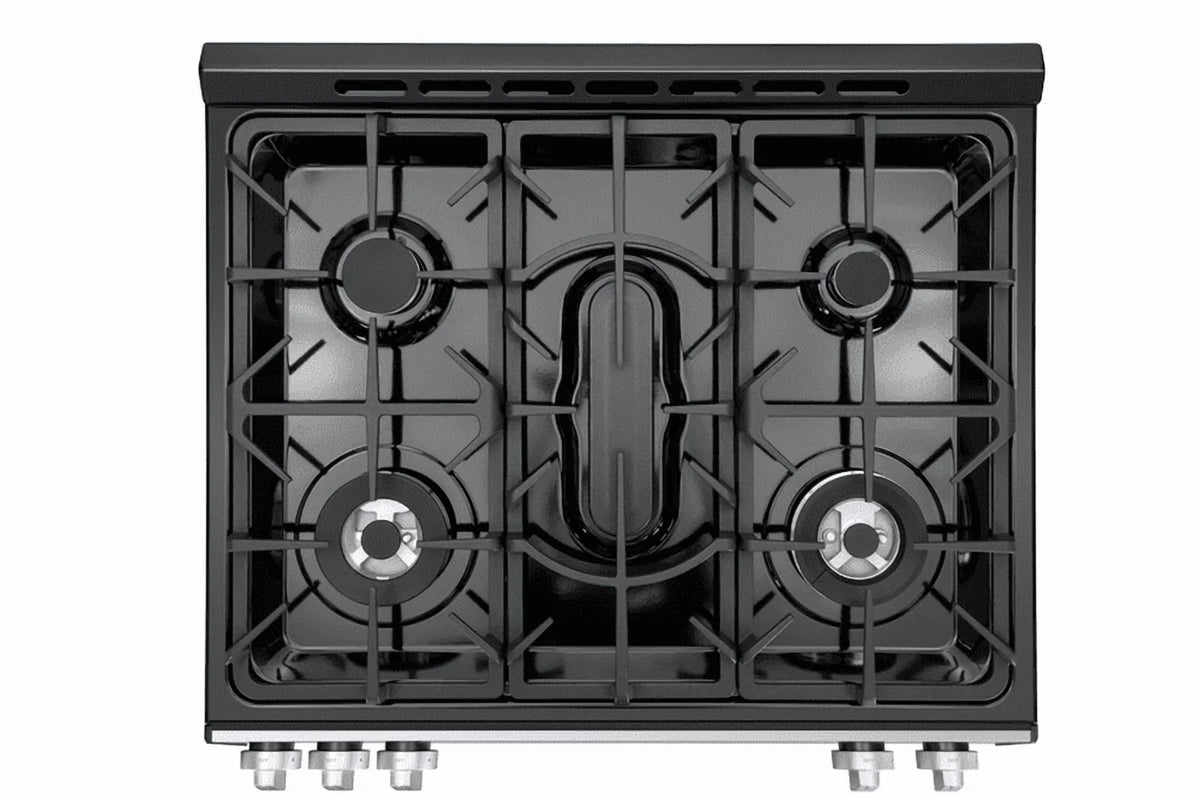 Kenmore 22-76853 5.6 cu. ft. Front-Control 5 Burner True Convection Gas Range with Oven, Large Window, Three Oven Racks, Dishwasher Safe Cast Iron Grates