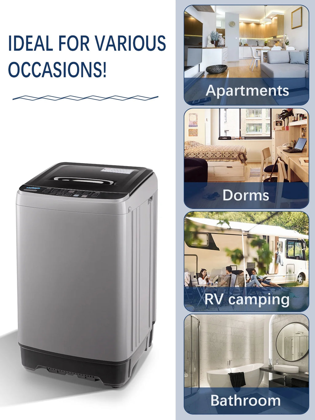 Krib Bling Full Automatic Washing Machine with LED Display, 17.7 lbs Portable Washer with Drain Pump, 10 Washing Programs & 8 Water Levels, Ideal for Camping, Apartment, Dorm, Grey