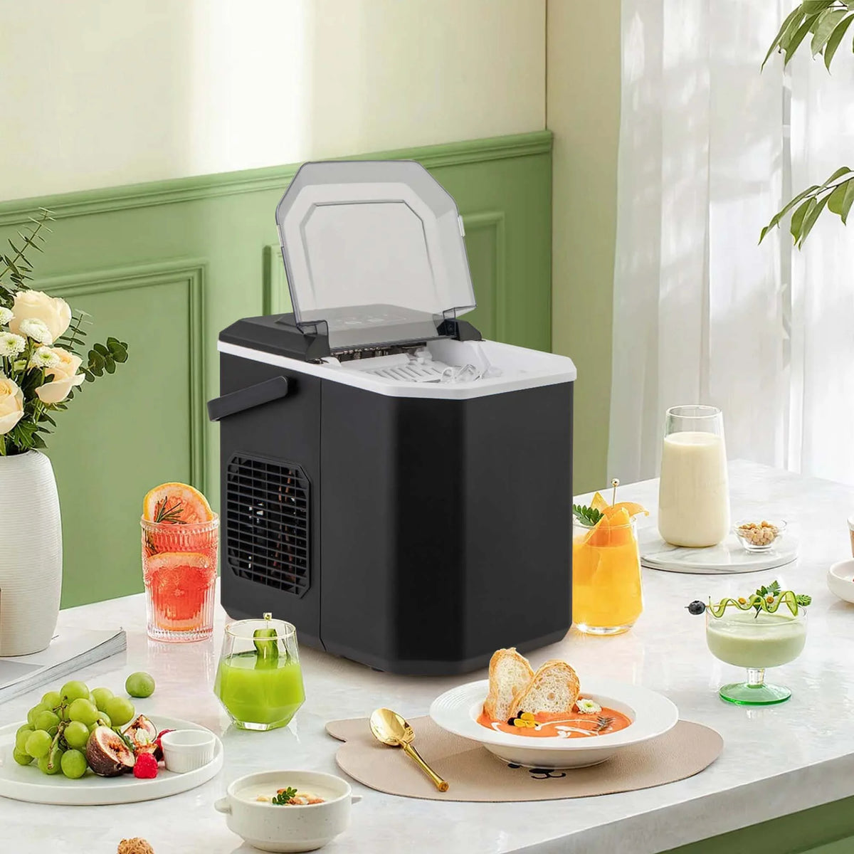 Costway Countertop Ice Maker Portable Ice Making Machine 6-13 Mins 9 Ice 26.5 lbs/24 Hrs Black