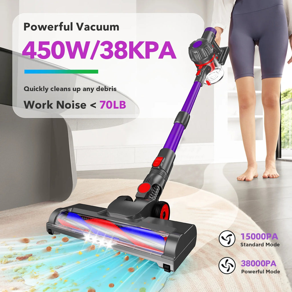 KANFUAQ Cordless Vacuum Cleaner, 38000PA/450W 50min 2500mah for Home Pet Hair Carpet Wood Floor