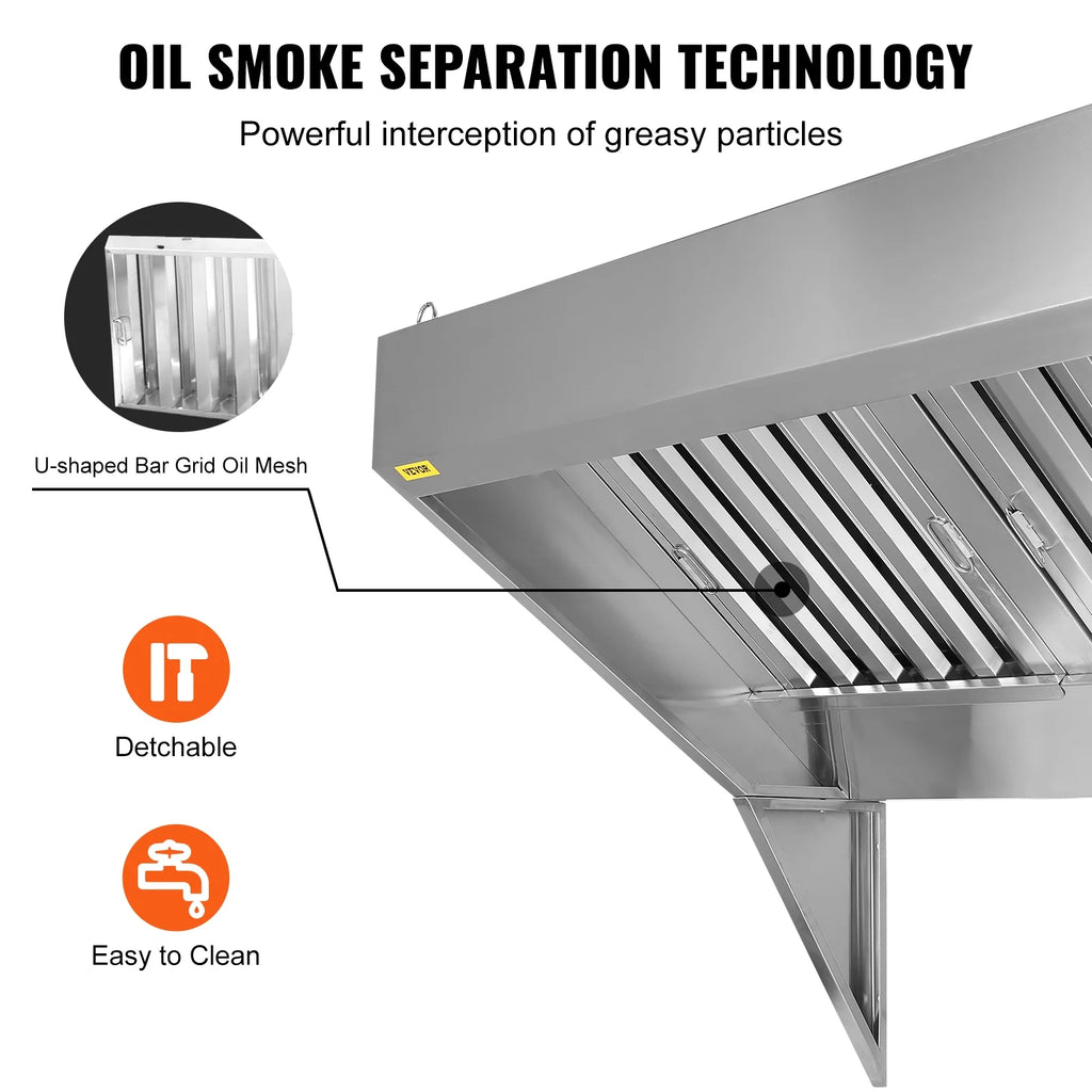 BENTISM Commercial Exhaust Hood 8ft Food Truck Hood Exhaust 201 Stainless Steel