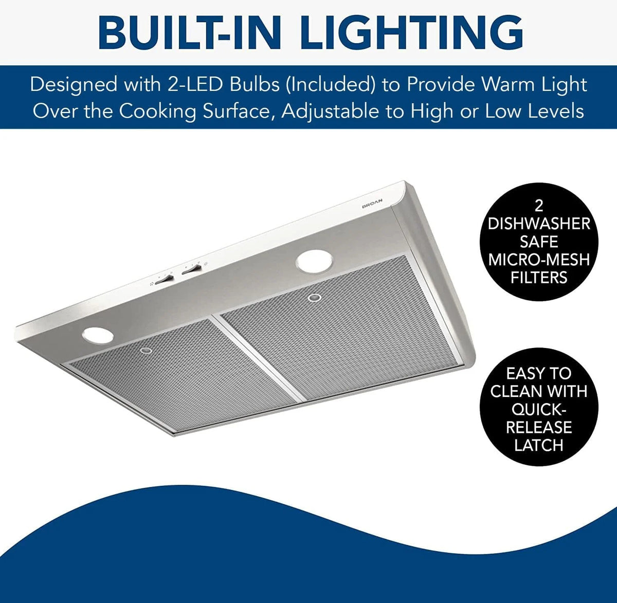 Broan-NuTone BKSH130BL Sahale 30-inch Under-Cabinet Easy Install 4-Way Convertible Range Hood with 2-Speed Exhaust Fan and Light, 300 Max Blower CFM, Black