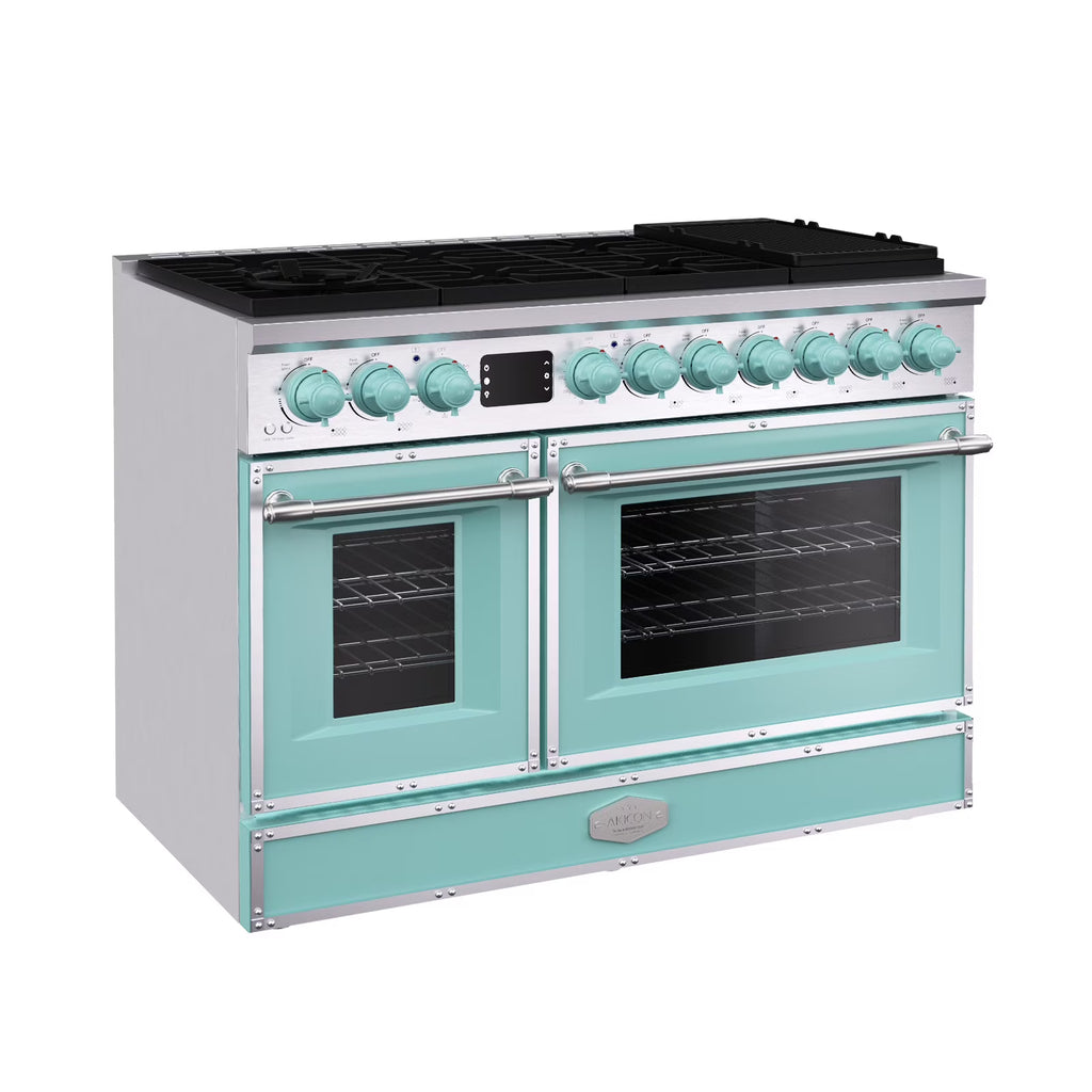 Akicon 48 Inch Freestanding Gas Range with 8 Sealed Burners Cooktop, 6.7 Cu.Ft. Dual Zone Capacity, Natural Gas/LP Convertible-BSGBGGA1