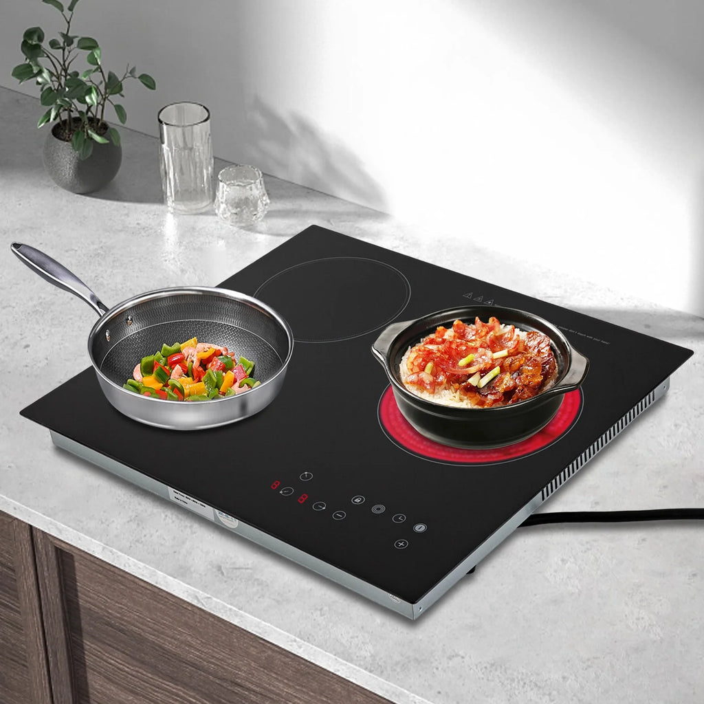 Electric Ceramic Cooktop, 24inch 3 Burners Electric Cooktop with Time Adjustable Function 9 Heating Levels Electric Stove Top