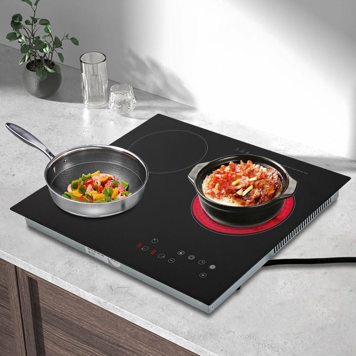 Electric Ceramic Cooktop, 24inch 3 Burners Electric Cooktop with Time Adjustable Function 9 Heating Levels Electric Stove Top