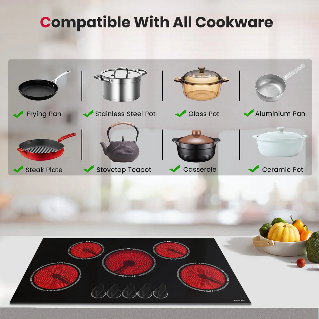 Gasland Chef 5 Burner Ceramic Cooktop,Mechanical Knob Control Electric Stove Top,240V