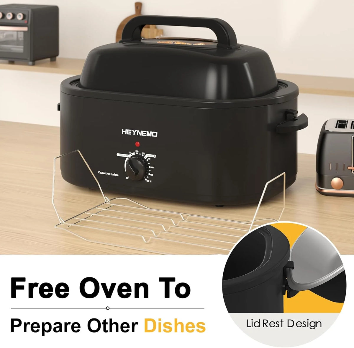 20 Quart Electric Roaster Oven, Turkey Roaster Electric, Roaster Oven Buffet, Selfbasting Lid, Removable Pan, Full-Range Temperature Control Cool-Touch Handles, Turkey Roaster, Black