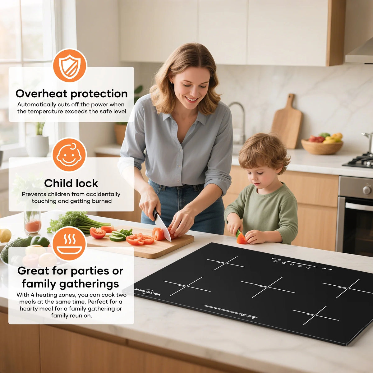 VoltCuisine Double/Dual Induction Cooktop 2 Burner, Shatter-proof Flat Glass Top, 9 Heat Settings, LED Touch Display with Child Safety Lock & Overheat Protection